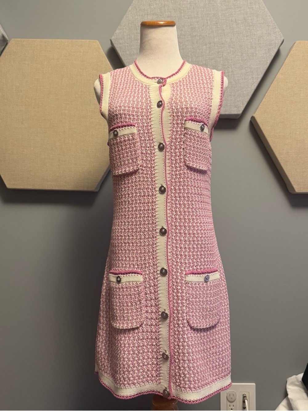 Authentic Chanel 22P pink and white dress with tag 38